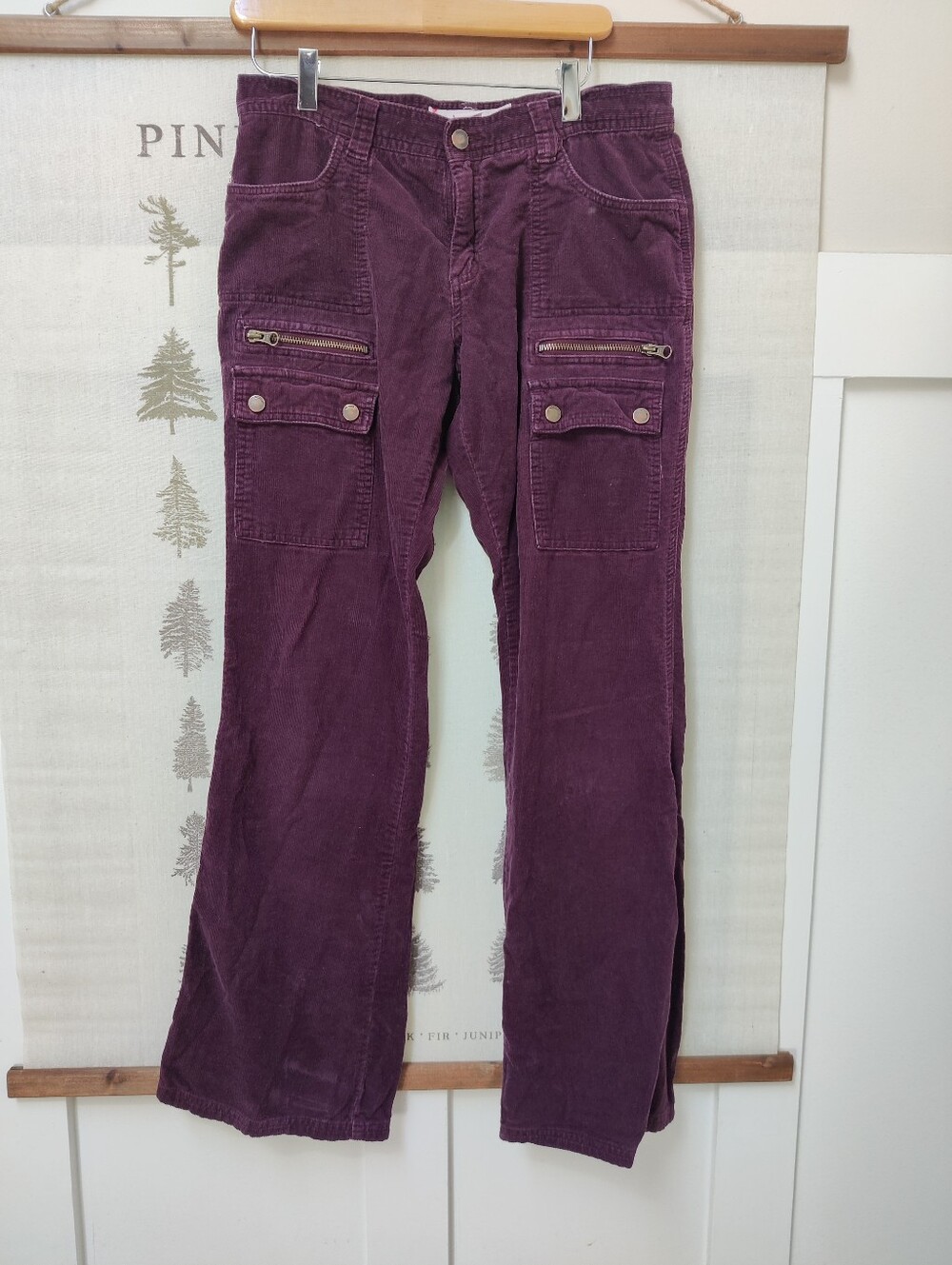 Mossimo Purple Corduroy Cargo Pants Zip Pocket Bootcut Y2K Size 11